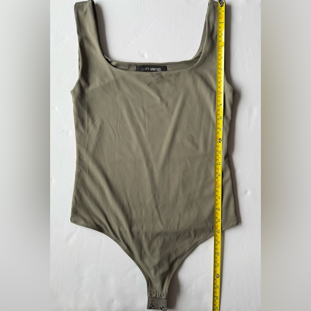 LOFT Versa Ribbed Square Neck Sleeveless Bodysuit Cool Sage Size M - Picture 5 of 7